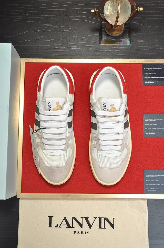 Lanvin White Gray Low-Top Mixed-Material Upper Lifestyle Sneakers