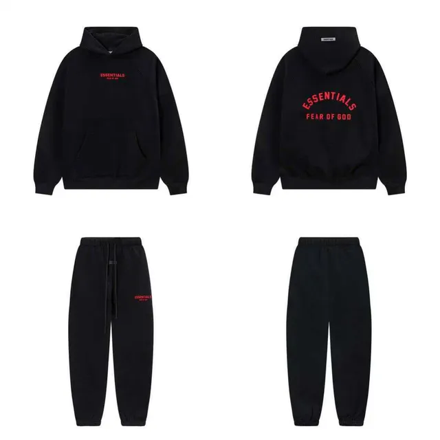 Fear of God Essentials Gray Red Relaxed Fit Heather Fleece Hoodie