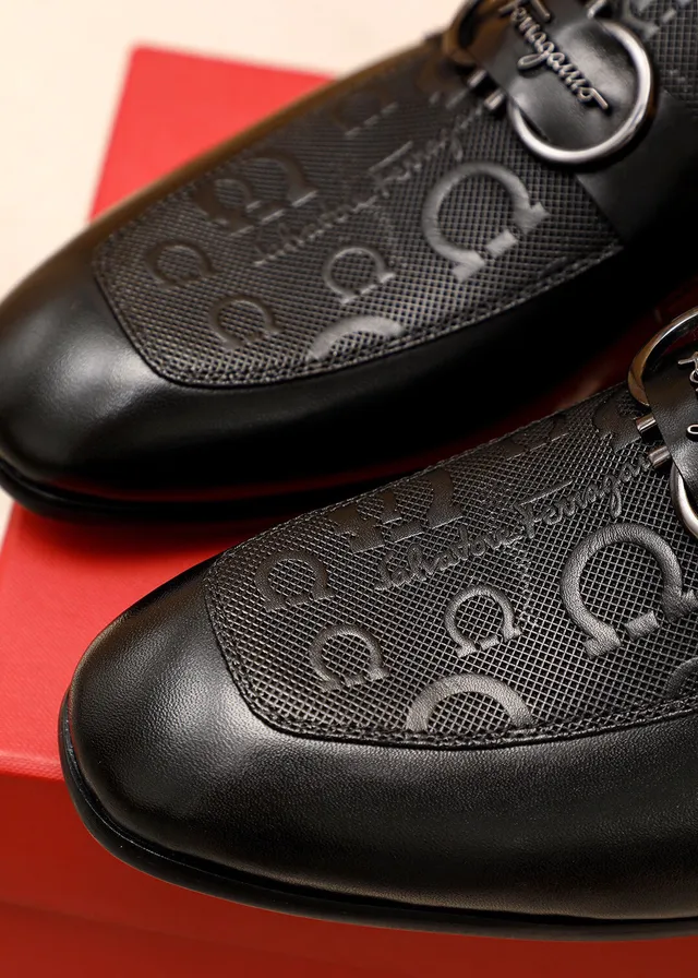 Salvatore Ferragamo Gancini Black Leather Horsebit Loafers