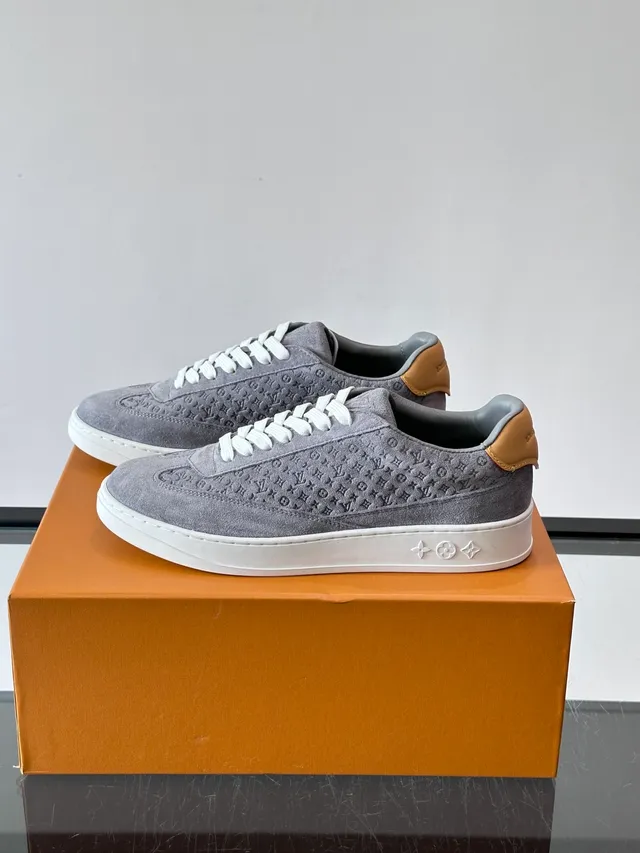 Louis Vuitton LV Trainer Gray Beige Monogrammed Suede White Rubber Sole Lifestyle Sneakers