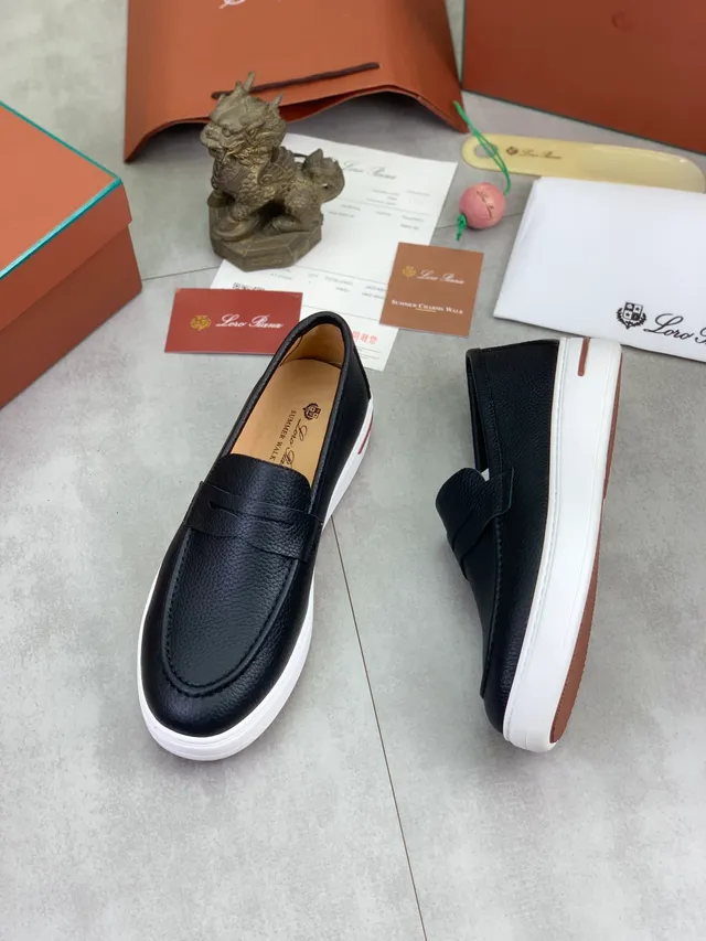 Black White Pebbled Leather Penny Strap Loafer