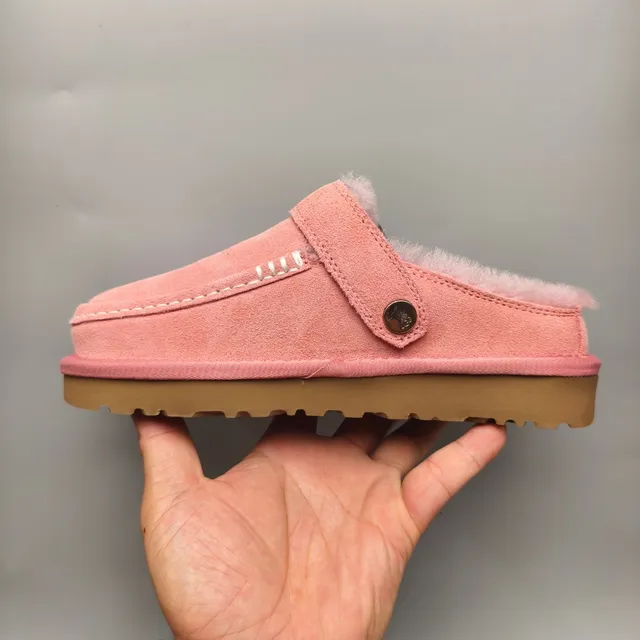 UGG Tasman Pink Suede Shearling-Lined Buckle Loafer