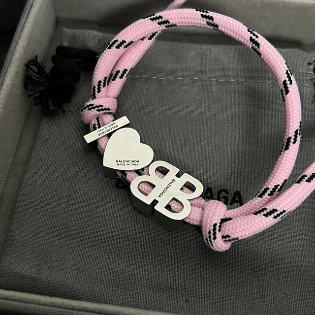 Balenciaga BB Heart Pink Braided Cord Bracelet