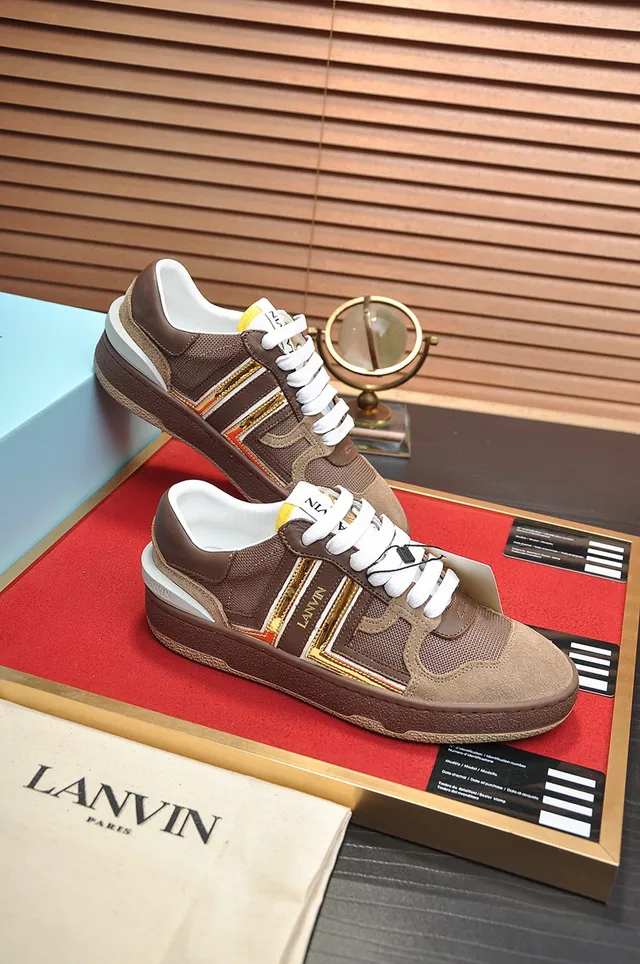 Lanvin Brown and Gold Stripe Lifestyle Sneakers