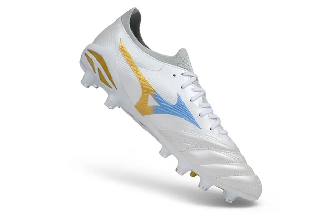 Mizuno White Gold Quilted Leather Toe Synthetic Mesh Upper Firm-Ground Soccer Shoes
