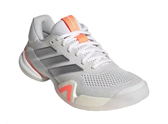 Adidas White Orange Breathable Mesh Upper Metallic Three-Stripe Overlay Sneakers