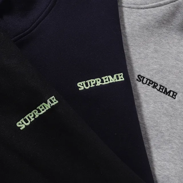 Supreme Full-Zip Navy Gray Embroidered Chest Logo Hoodie