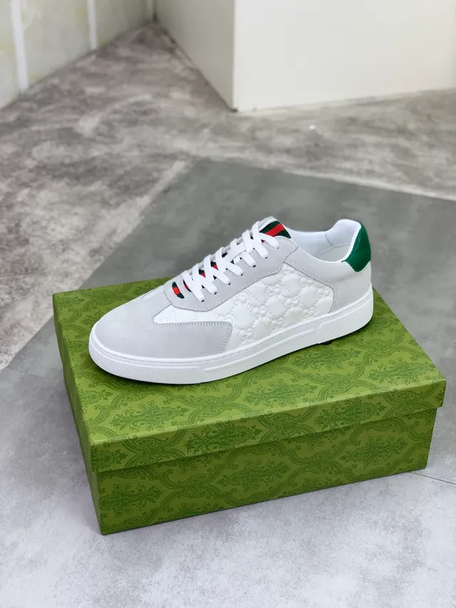 Gucci Gray Green Embossed GG Monogram Suede And Leather Paneling Lifestyle Sneakers