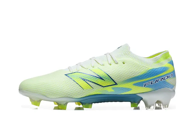 New Balance Furon Yellow Blue Knit Upper Translucent Sole Firm-Ground Soccer Shoes