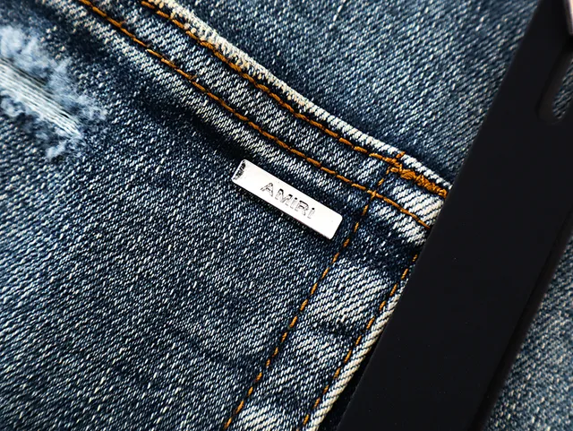 Amiri Blue White Distressed Graphic-Print Jeans