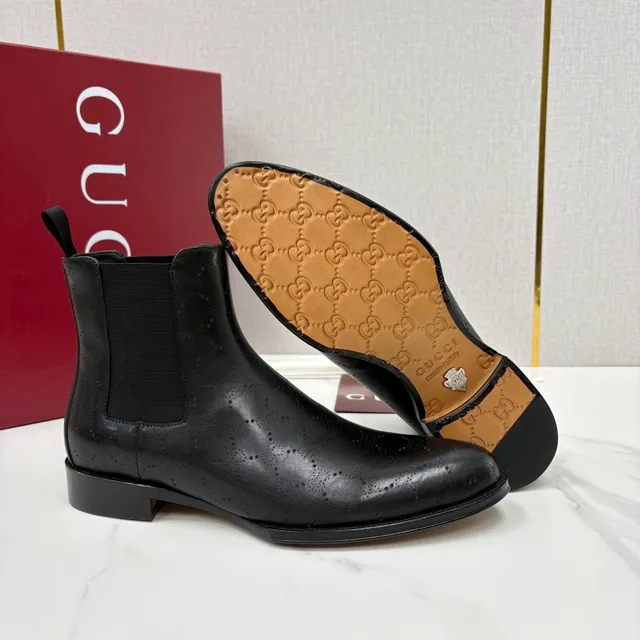 Gucci Black Brogue-Perforated Leather Chelsea Boots