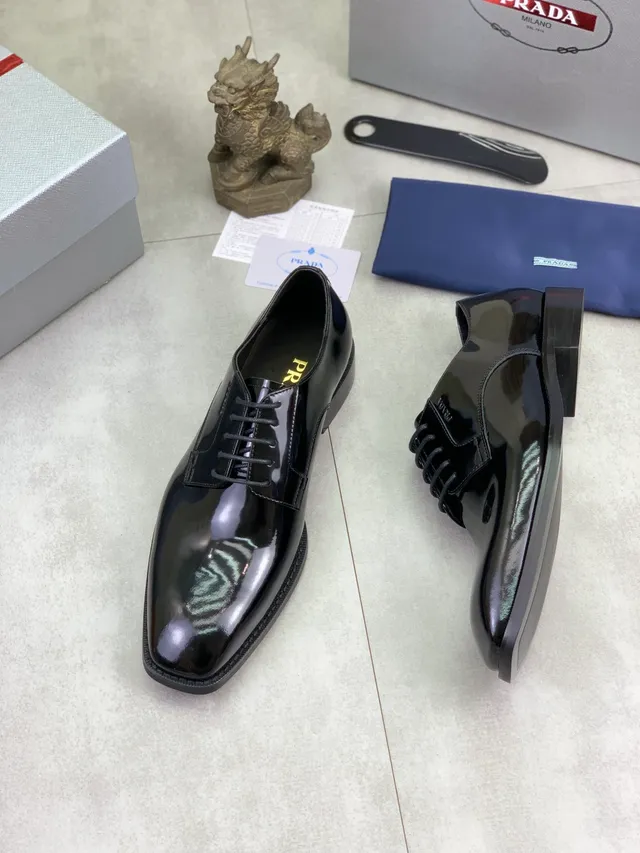 Prada Black Patent Leather Cap-Toe Oxford Shoes