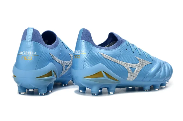 Mizuno Morelia Neo Light Blue Silver Gold Firm-Ground Soccer Shoes