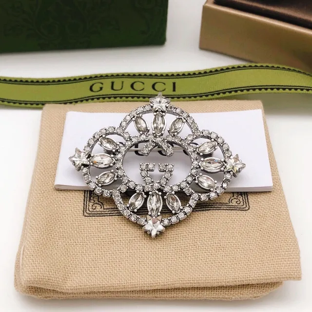 Gucci Crystal-Encrusted Interlocking GG Brooch