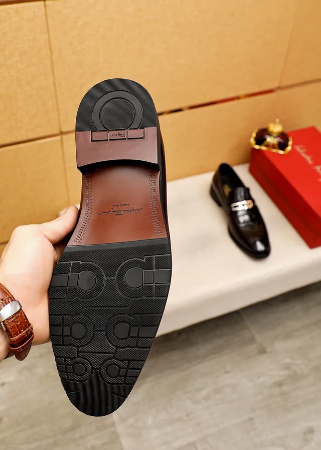 Salvatore Ferragamo Gancini Loafer Black Patent Croc-Embossed Loafers