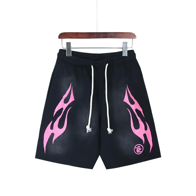 Black Gradient Flame Graphic Drawstring Waist Shorts