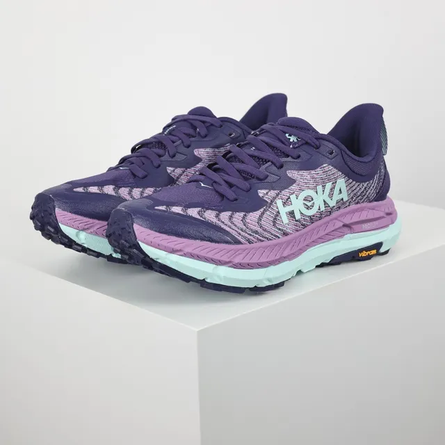Hoka Clifton Purple Pink Knit Upper Rocker Sole Running Shoes