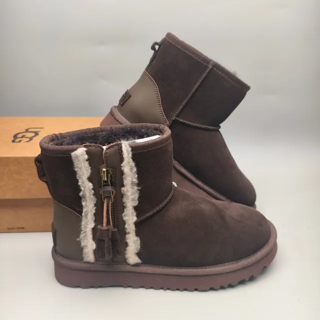 UGG Brown White Suede Upper Shearling-Lined Snow Boots