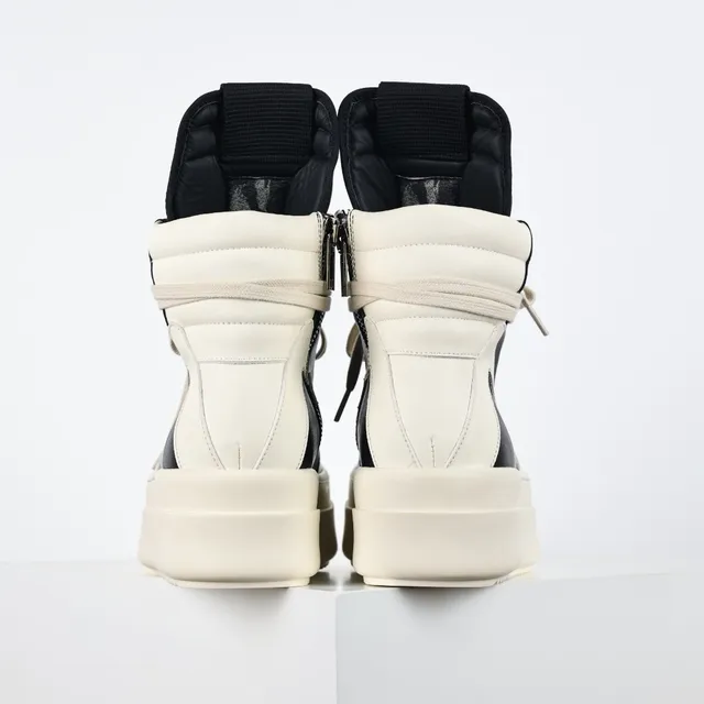 Rick Owens Ramones Black and Cream Platform Chunky Sneakers