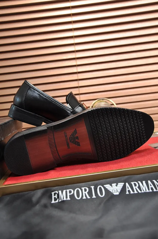 Giorgio Armani Black Gold Leather Penny Loafer