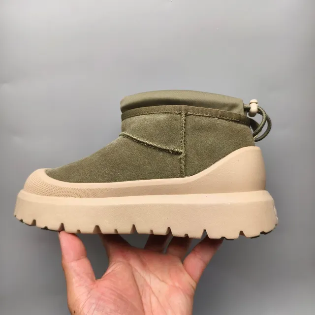Army Green Beige Olive Suede Upper Platform Sole Snow Boots