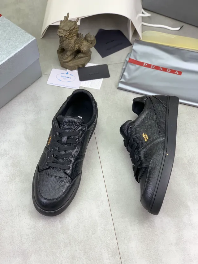 Prada Black Pebbled Leather Low-Top Lifestyle Sneakers