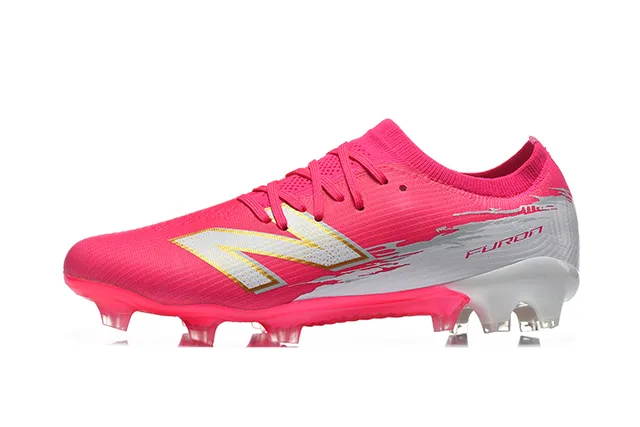 New Balance Furon Pink White Knit Upper Molded Conical Studs Firm-Ground Soccer Shoes