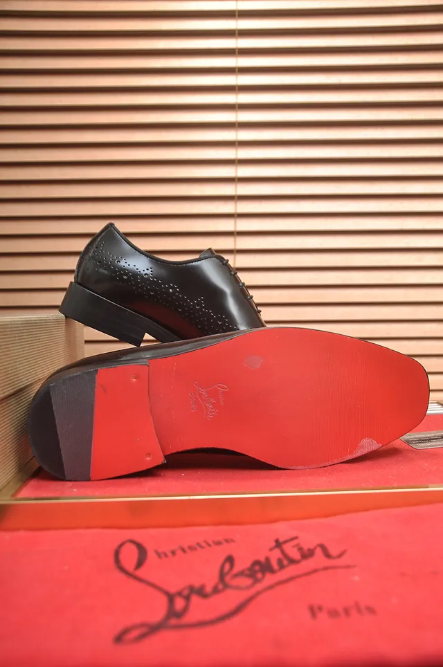 Christian Louboutin Black Red Glossy Patent Leather Full Perforations Brogue