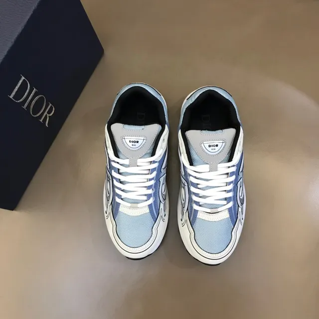 Dior Blue Gray Layered Mesh And Synthetic Upper Oversized Outlined Logo Chunky Sneakers