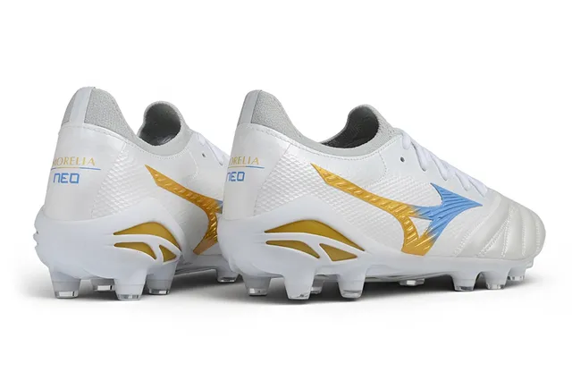 Mizuno White Gold Quilted Leather Toe Synthetic Mesh Upper Firm-Ground Soccer Shoes