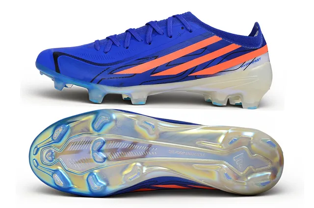 Adidas Blue Orange Low-Cut Synthetic Upper Dynamic Stripe Overlay Firm-Ground Soccer Shoes