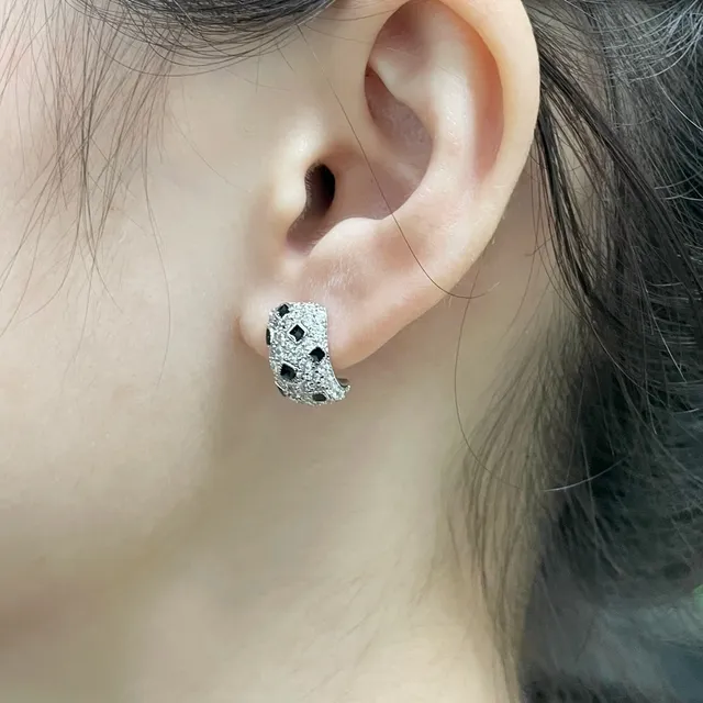 Cartier Silver Black Pavé-Set Geometric Inlays Earrings