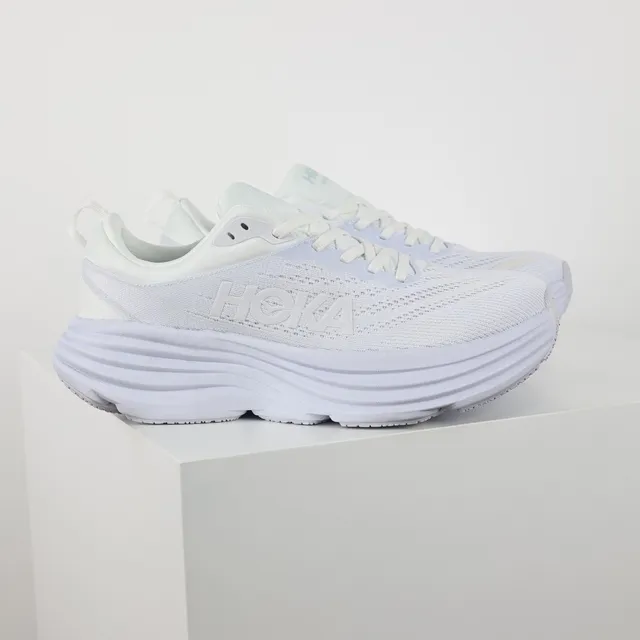Hoka White Green Engineered Mesh Upper Multi-Layered Ridged Midsole Running Shoes