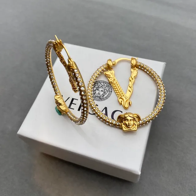 Versace Gold Silver Pavé-Crystal Hoop Earrings