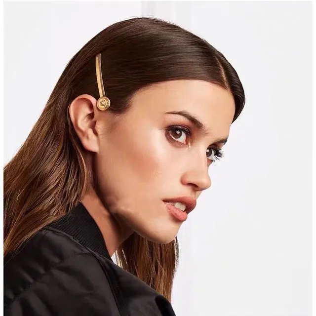 Versace Medusa Head Gold Tone Hairpin Brooch