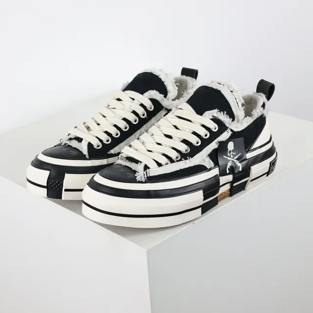 Converse Black White Frayed Raw-Edge Canvas Layered Midsole Lifestyle Sneakers