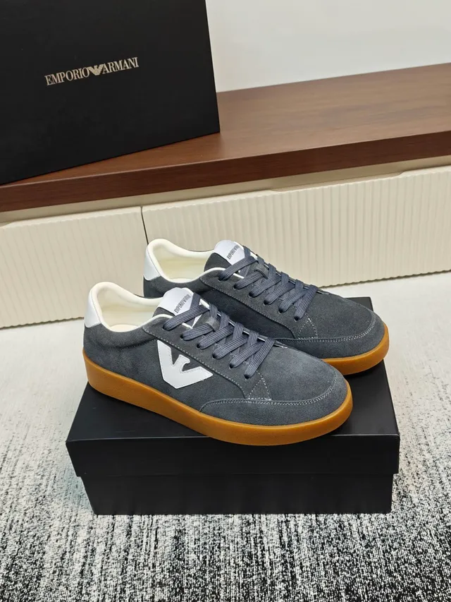 Emporio Armani Gray Suede V-Logo Lifestyle Sneakers