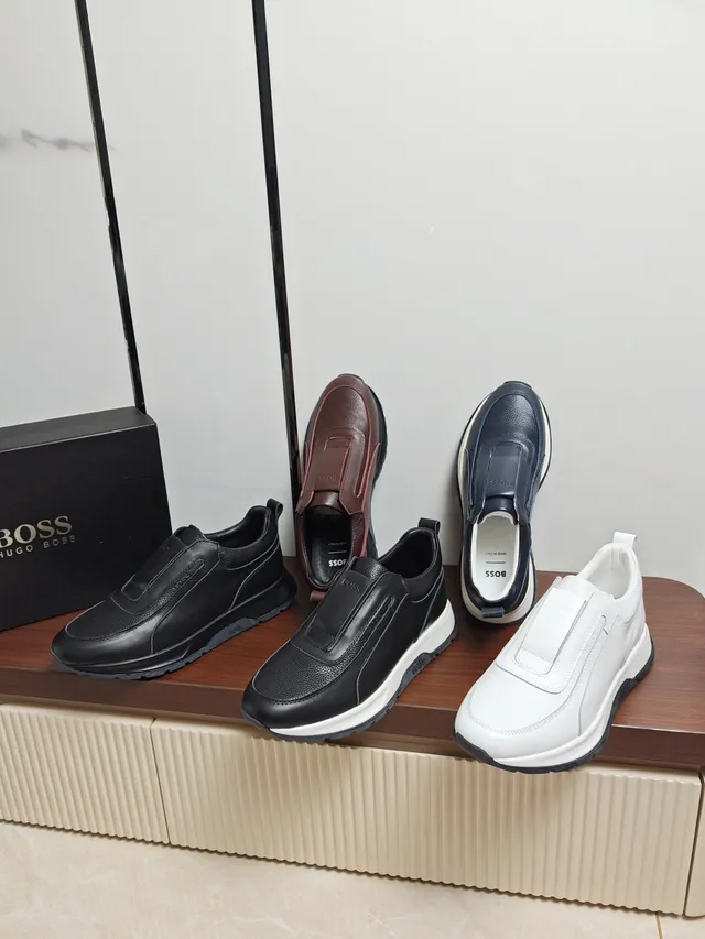 Hugo Boss Slip-On Leather Black Lifestyle Sneakers