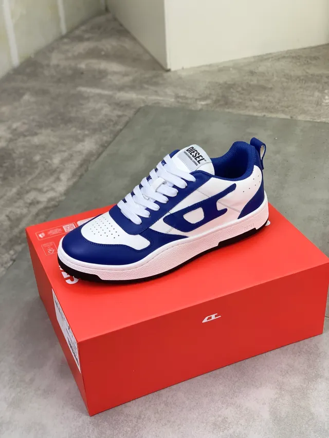 Diesel Blue White Bold Color-Blocked Perforated Toe Cap Sneakers