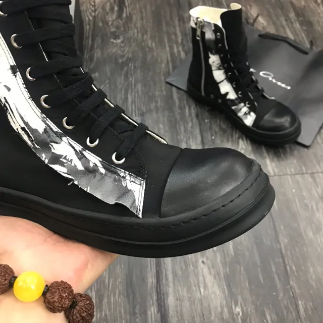 Black and White Abstract Print High-Top Martin Boot