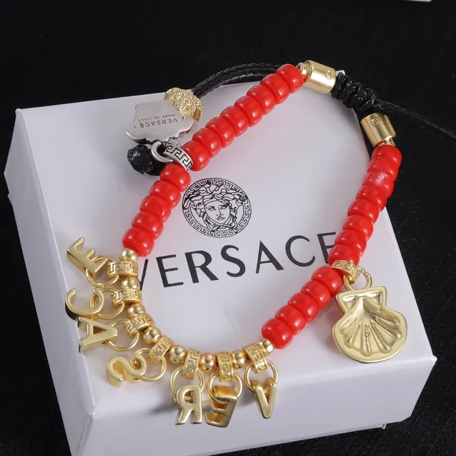 Versace Odissea Red Gold Beaded Adjustable Cord Bracelet