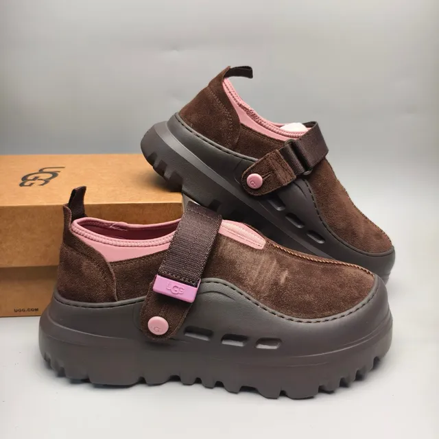 UGG Tasman Brown Pink Suede Upper Adjustable Strap Closure Mary Jane Shoes