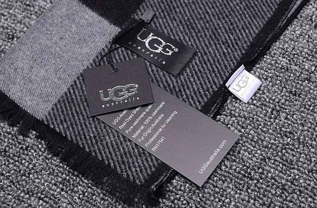 UGG Gray Black Block-Striped Woven Cashmere Scarf