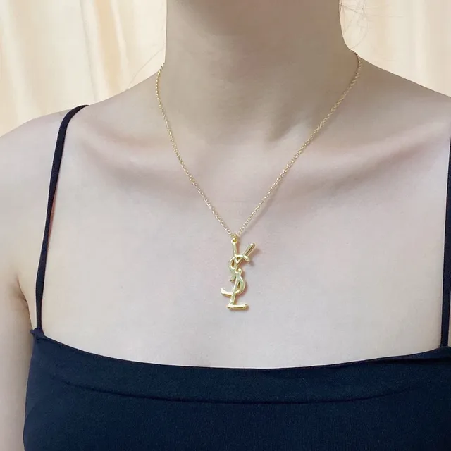 Saint Laurent YSL Monogram Gold-Tone Pendant Necklace