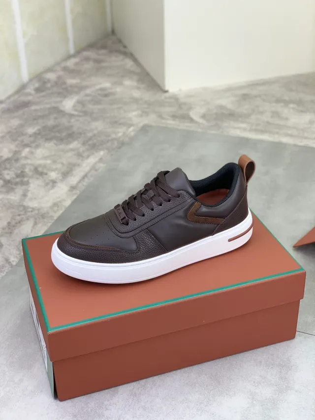 Loro Piana Brown Beige Leather-and-Suede Upper Perforated Toe Cap Lifestyle Sneakers