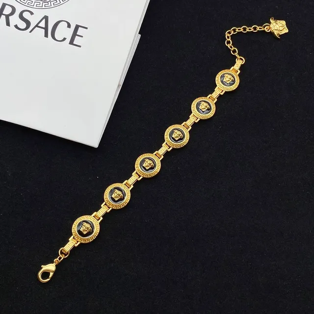Versace Gold Black Metal Enamel Medusa Heads Bracelet