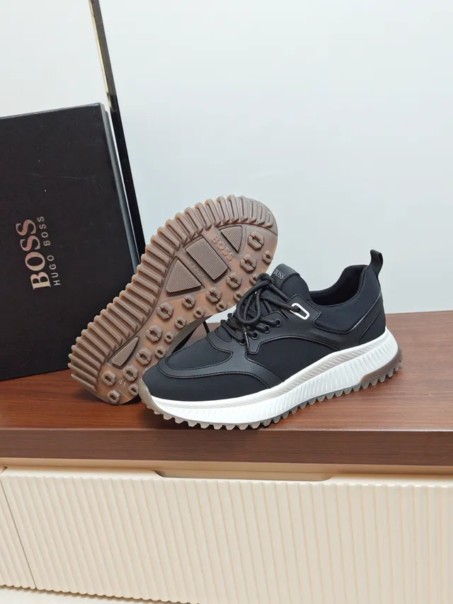 Hugo Boss Black White Textile And Synthetic Upper Sculpted Midsole Sneakers