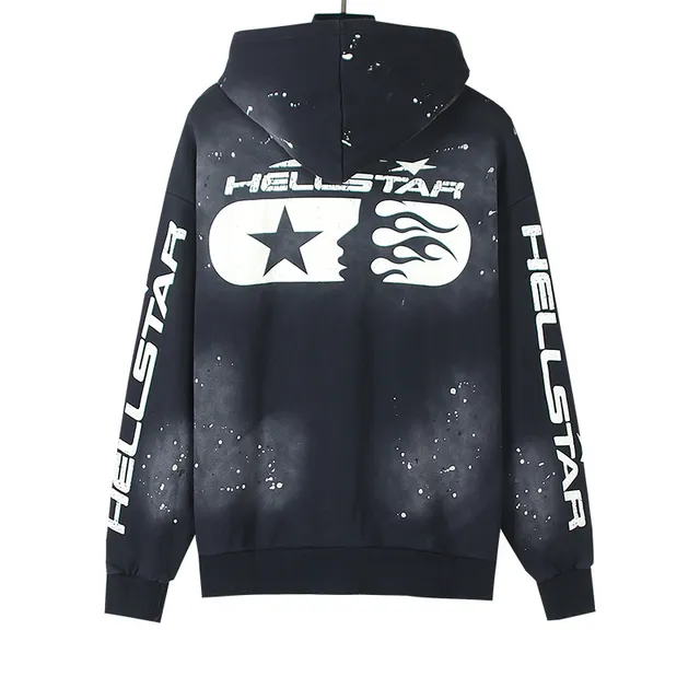 Hellstar Star Flame Graphic Zip-Up Black Hoodie