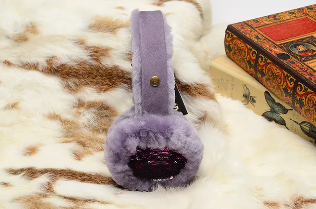 UGG Classic Red Purple Plush Shearling-Lined Rounded Ear Cups Beanie