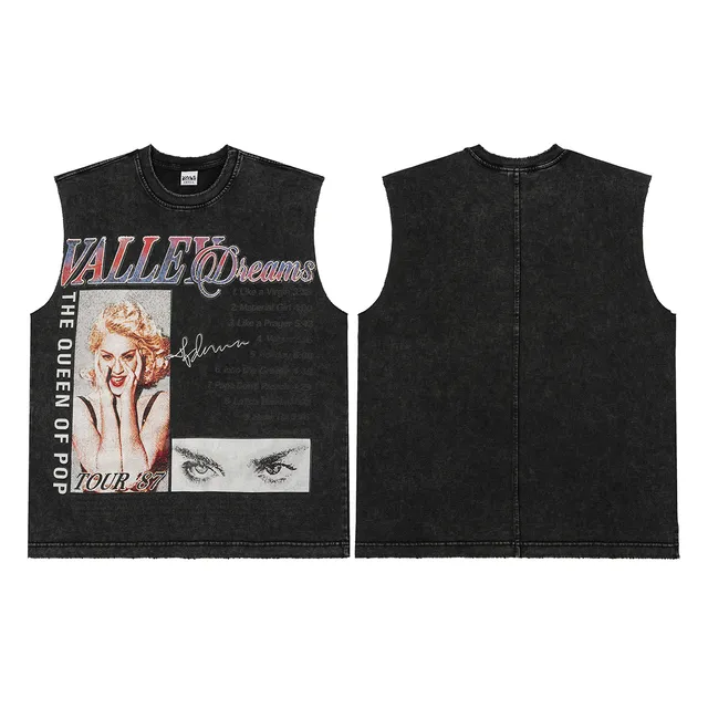 Black and Maroon Graphic-Print Distressed Sleeveless Vest Top